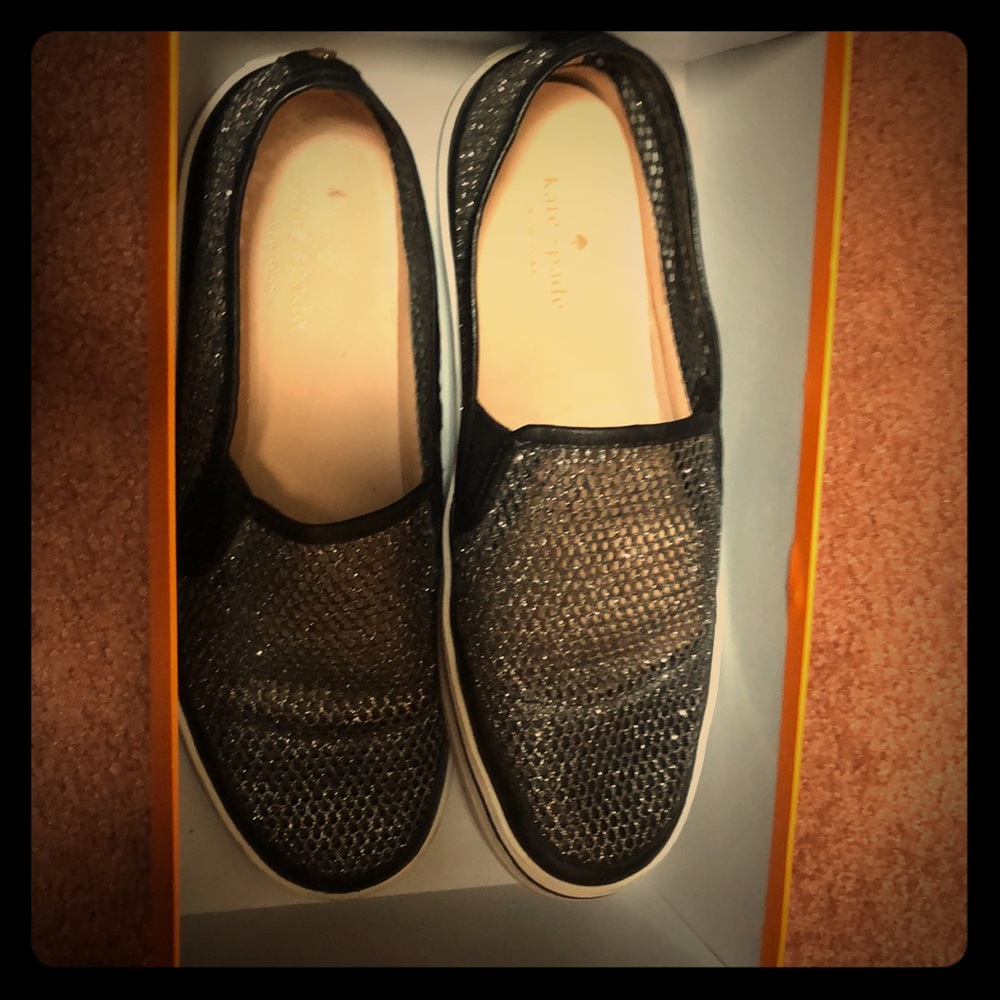Kate Spade Slip on Silver Metallic Glitter Shoes
